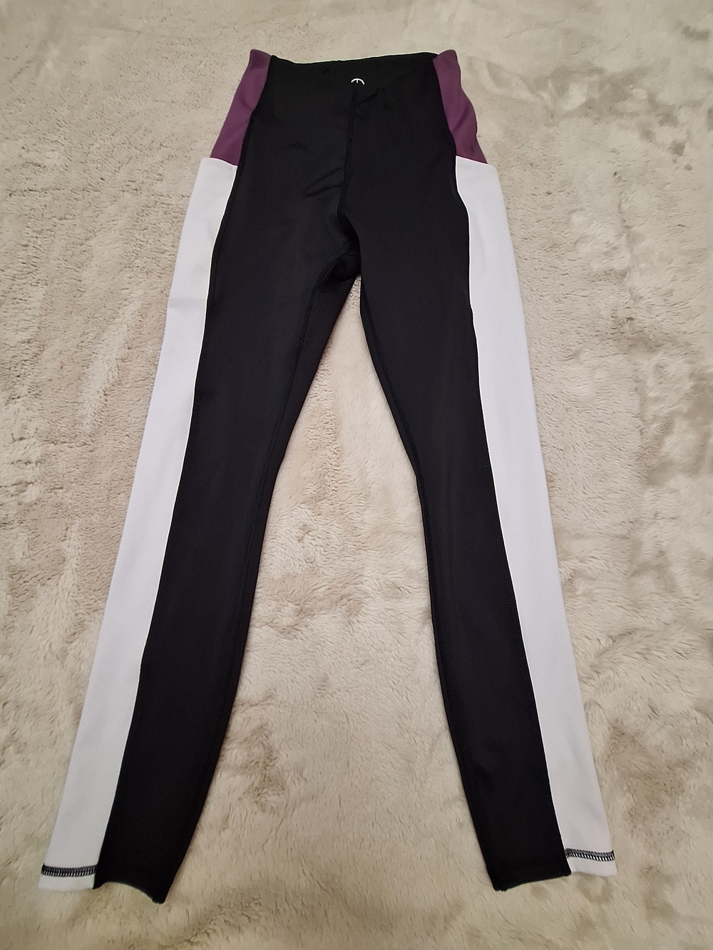 Move Theology Women’s XS Black White Purple Colorblock Ankle High Rise Leggings